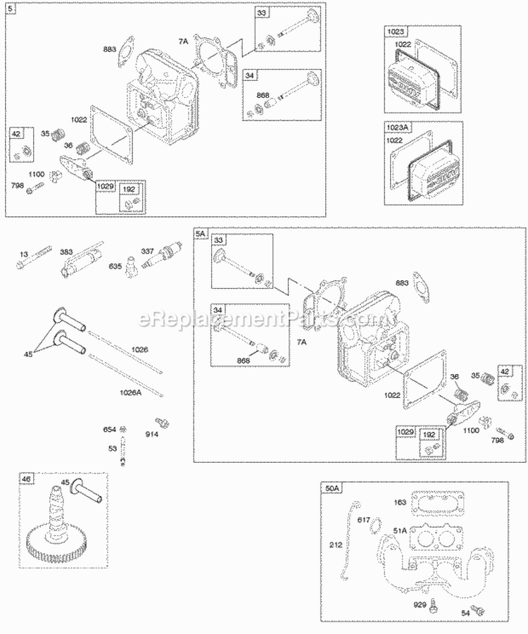 Camshaft Cylinder Head Lubrication Piston Rings Connecting Rod Valves Diagram and Parts List for 446877-0025-E1  Briggs and Stratton Engine
